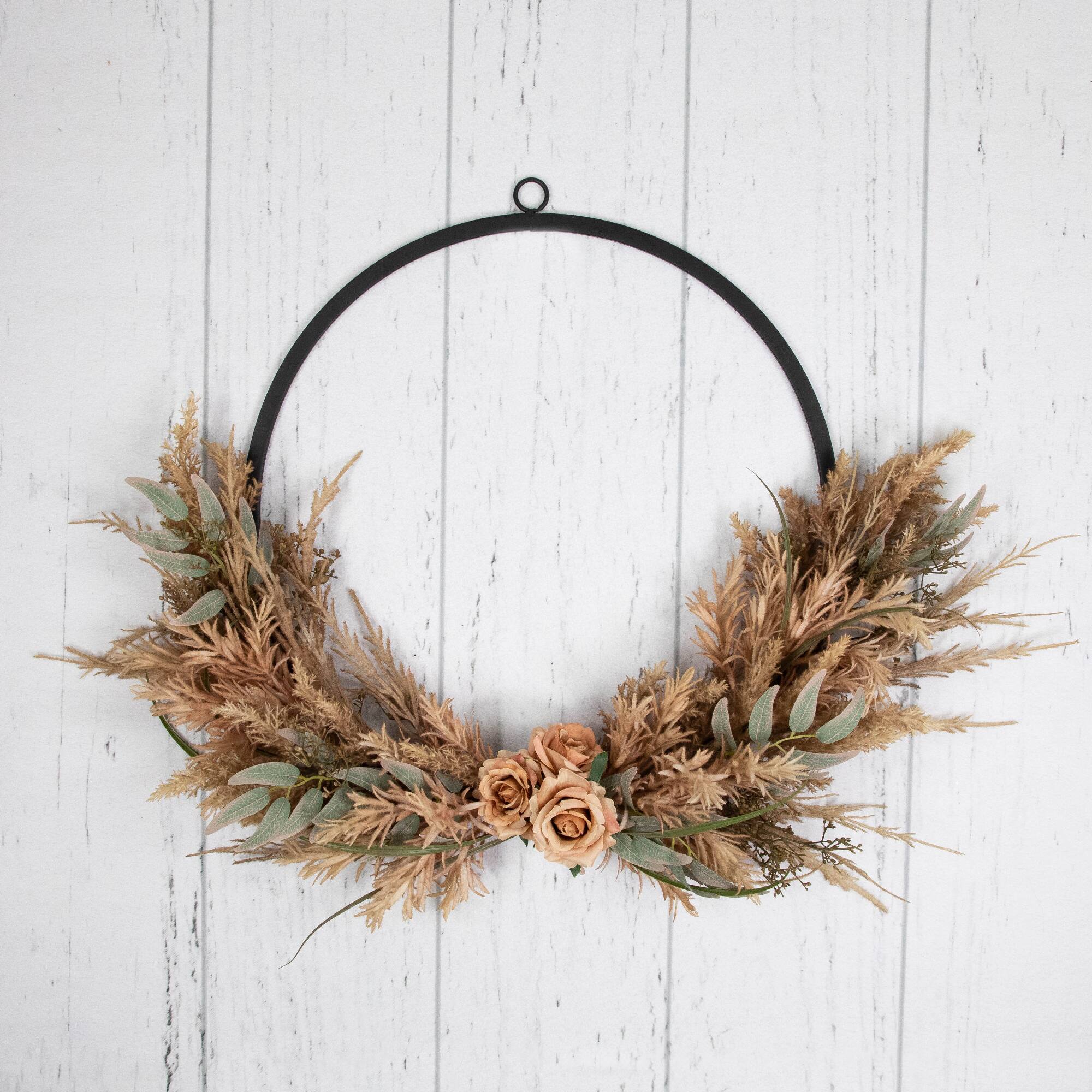 24" Fall Harvest Pale Rose & Thistle with Foliage Artificial Wreath